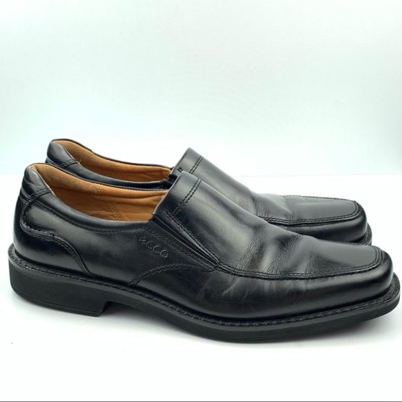 Ecco Mens loafers 44 10-10.5 black leather dress - Picture 1 of 13